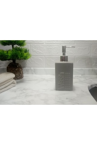 Seramik Sıvı Sabunluk Gri Modern 7x7x17cm 300ml Banyo Seti