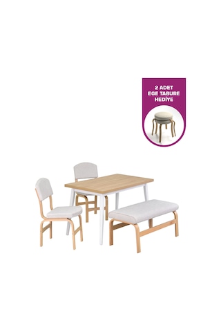 Vilinze Ege Sandalye Ve Bank Avanos Ahşap Mdf Mutfak Masası Takımı - 70x120 Cm Kırık Beyaz