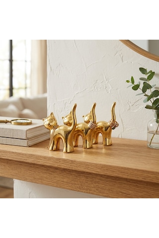 Büro Ev Ofis Hediyesi İçin Maksi Golden Seramik Kedi Motif Süs Eşyası