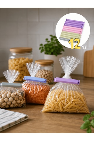 Beylini 12'li Pratik Poşet Kıskacı Mühür Klipsi Sızdırmaz Ambalaj Ve Torba Kapatma Aparatı Pratik Poşet Ağzı Kapatıcı Çok Renkli