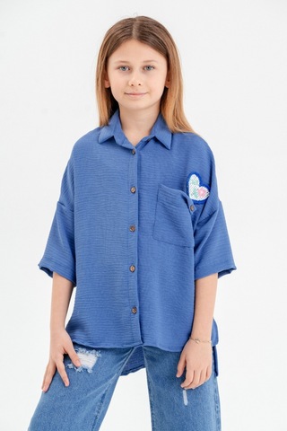 Kız Çocuk Cep Detaylı Gömlek 3120 Saks