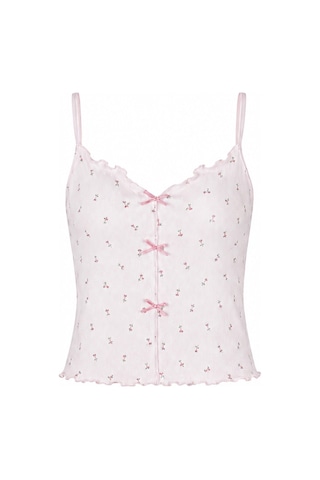 Koza İç Giyim Kadın İnce Askılı Fiyonklu Pamuklu Şortlu Pijama Takımı Kk30228 Pembe - Ekru