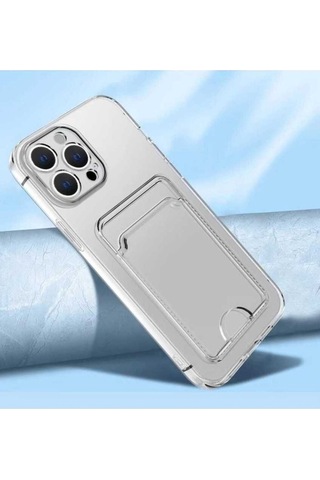Apple Uyumlu iPhone 13 Pro Kılıf Kartlıklı Şeffaf Zore Setra Clear Silikon Kapak Renksiz