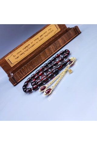 Orjinal Sıkma Kehribar Tesbih 24 K Altın Kaplama Özel Tasarım Püsküllü Faris Usta Tespih