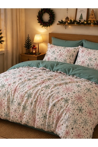 Mystory Home Çift Kişilik Christmas Nevresim Takımı Yılbaşı Kırmızı - Yeşil