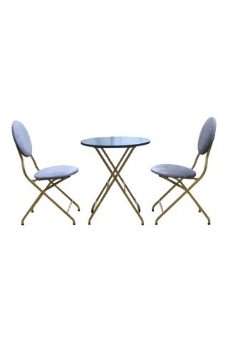 Katlanabilir Gri Kumaş Metal Goldmasa Ve Sandalye Takımı - 2 Sand