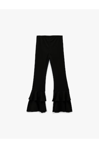 Koton Beli Lastikli Fırfır Detaylı İspanyol Paça Pantolon Siyah 6skg40008ak Siyah