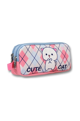 Ümit Çanta Beyaz Pembe Love Cute Cat Desenli Kalem Çantası - Kız Çocuk - 5026 Beyaz - Pembe