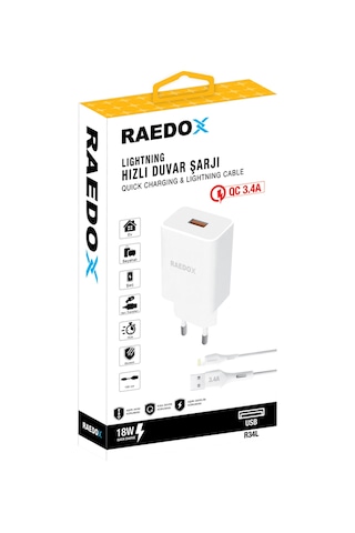 Raedox 18w 3.4a Lightning Duvar Şarjı Raedox 18w 3.4a Lightning Duvar Şarjı