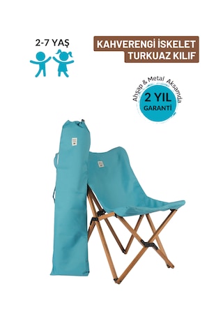 Bag The Joy Kids Ahşap Katlanır Kamp Sandalyesi Kahverengi İskelet - Turkuaz