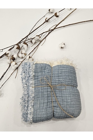 Gidia Denim Mavi 7 Katlı Çift Taraflı Dolgulu Müslin Bebek - Çocuk Battaniyesi Pamuk 110 x 110 CM Mavi