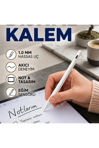 Eğim Sensörlü Dijital Kalem 1,0 Mm Hassas Uçlu Usb-c Şarjlı İpad Uyumlu