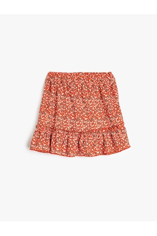 Koton Fırfır Detaylı Beli Lastikli Kruvaze Mini Etek Kırmızı Desenli 5skg70005ak Kırmızı Desenli Kırmızı