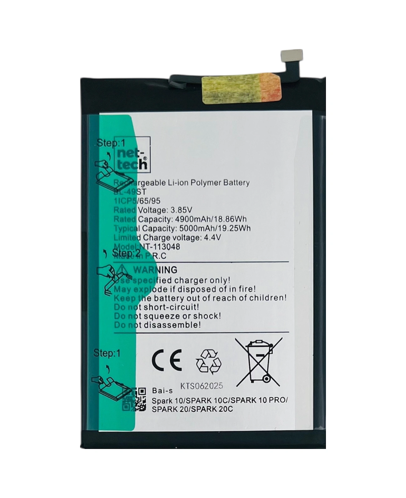 Teknonet Tecno Spark 10 Pro Uyumlu Nettech Bl-49st 5000 Mah Batarya - Siyah