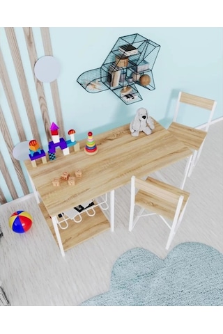 Çocuk Çalışma Masası Ve 2 Sandalyeli Çam