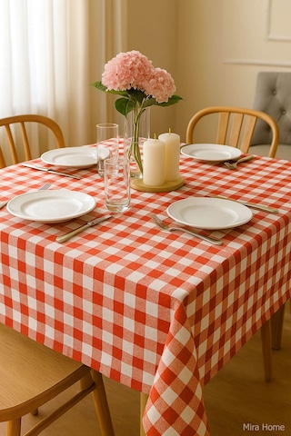 Mira Home Kareli Masa Örtüsü Sofra Bezi 160x160 Cm Happytime Kırmızı