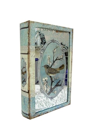 Kutu Kitap Aynalı Dalda Kuş Kitap Kutusu Dekoratif Hediyleik