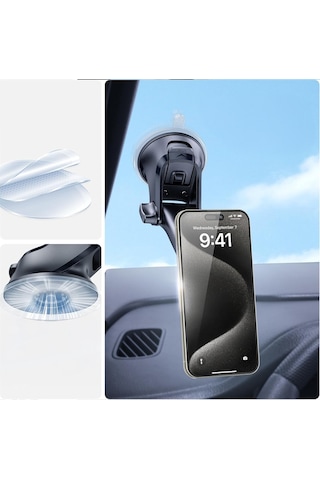 Araç İçi Manyetik Telefon Tutucu Vantuzlu Katlanabilir Teleskopik Kollu 360 Döner Dashboard Ve Cam Standı