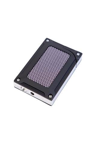 Caseti Tek Torch Pürmüz Siyah Karbon Desenli Metal Puro Çakmağı