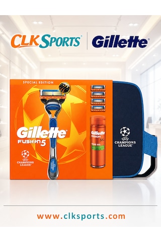 Gillette Uefa Champions League Special Edition Fusion5 Erkek Tıraş Makinesi+ 4 Yedek Bıçak+ Tıraş Jeli + Deodorant