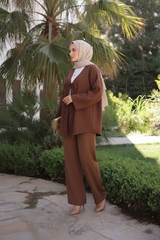 Stilkusagi Kadın Ön Bağlamalı Salaş Kimono - Dökümlü Rahat Yazlık Kimono Ceket Kahverengi