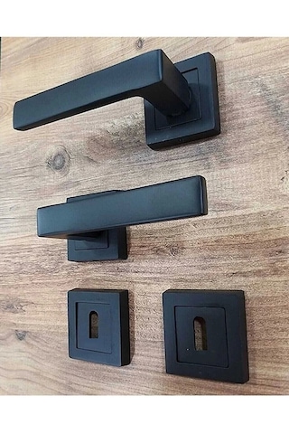 Lama Kare Rozetli Mat Siyah Oda Kapı Kolu / 1 Takım 2 Adet-ön Ve Arka