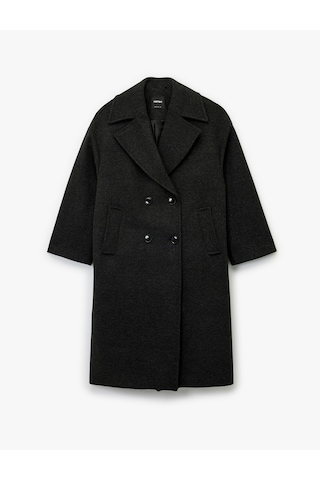 Koton Uzun Kollu Kruvaze Düğmeli Ekstra Uzun Kaşe Kaban Antrasit 6wak00162ew Antrasit