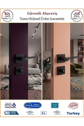 Trendhomm Sedir Rozetli İç Kapı Kolu - Mat Siyah - Wc Banyo