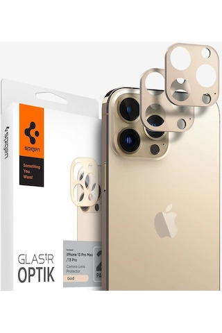 Spigen Apple İphone 13 Pro Max / 13 Pro İle Uyumlu Kamera Lens Camı Koruyucu Glas.tr Optik 2 Adet Gold - Agl04034 Beyaz
