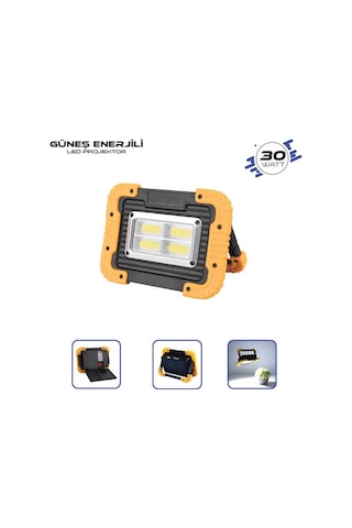 Lambada Solar 12v Cob Ledli El Projektörü Güneş Enerjili-şarjlı Usb Çıkışlı