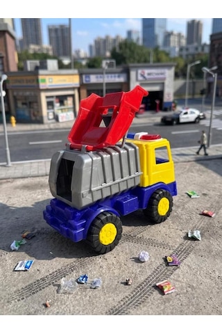 Sürtmeli 20cm 3 Parça Aksesuarlı Çöp Kamyonu İş Makinası Temalı Eğitici Oyuncak Araba Çok Renkli