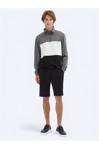 Siyah Düz Örme Jogging Fit Spor Bermuda Siyah