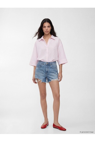 Lcw Vision Pembe Çizgili Oversize Poplin Kadın Gömlek