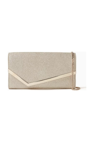 Jimmy Choo Simli Kumaştan Emmie Clutch Çanta, Işıltılı & Zarif El Çantası Altın