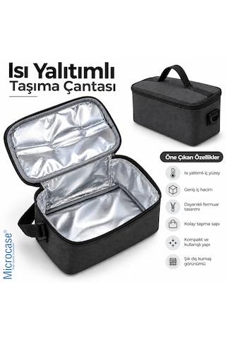 Microcase Portatif Termal Isı Yalıtımlı Yemek Taşıma Beslenme Çantası Al7021 Siyah