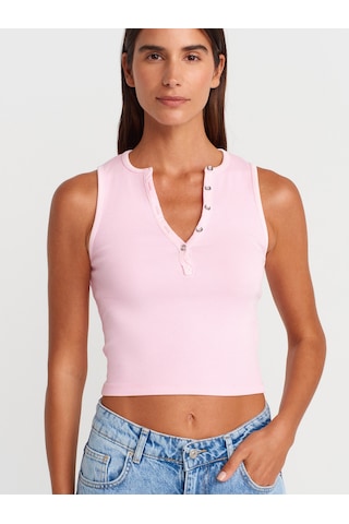 Dilvin 21005 Yıkama Efetkli Crop Top-pembe Pembe