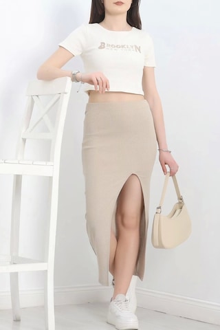 Nakışlı Etekli Takım Bej Beyaz S3899 Bej