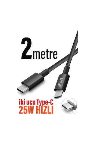 Diğer - Cb46 2 Metre Type C Kablo Type-c Den Type-c Ye 2 Metre Uzun Şarj Kablosu 25w Hızlı 2m