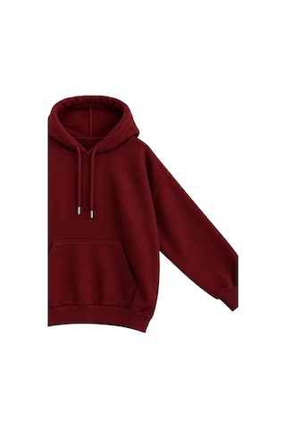 Vadon 1047 Kadın Kapüşonlu Kanguru Cepli 3 İplik Pamuklu Sweatshirt Bordo