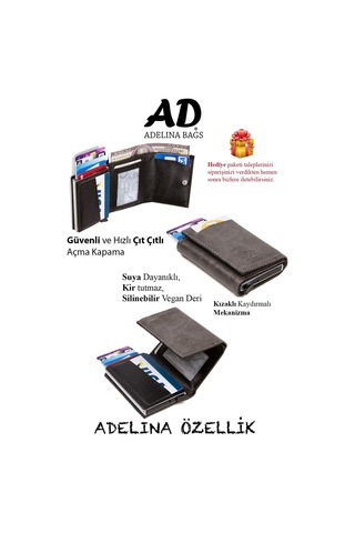 Adelina Unisex Gri Alüminyum Mekanizmalı Kızaklı Kartlık Cüzdan Gri