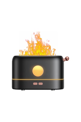 Hangfox Siyah Usb Aromalı Nemlendirici - Simülasyon Alev Efekti, 3 Renk Ambiyans Lambası, Ultrasonik Atomizasyon, Akıllı Su Seviyesi Kontrolü