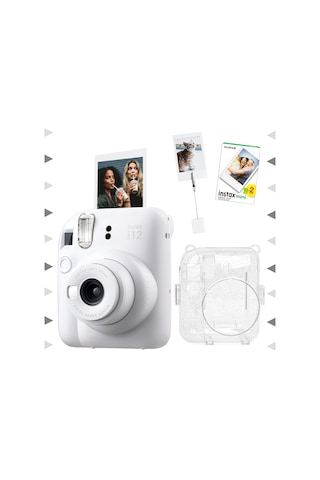 Fujifilm Instax Mini 12 Fotoğraf Makinesi + 20'Li Film + Kıskaçlı Resim Standı + Simli Pleksi Kılıf Seti