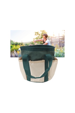 Folinda Yeşil Ve Bej 600d Oxford Kumaş Bahçe Aleti Çantası, 6 Cepli Sağlam Taşınabilir Gardening Gereçleri Depolama Çantası