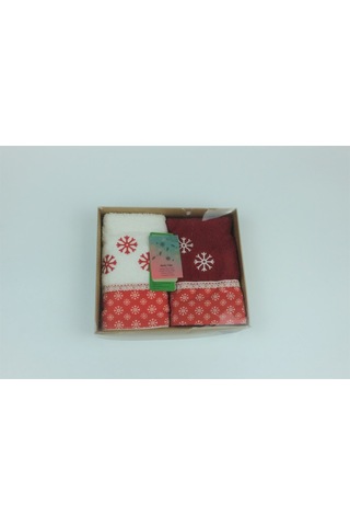Ecocotton Yılbaşı Figurlu Kar Taneli 2 Lı Kırmızı Beyaz 30 x 50 Cm