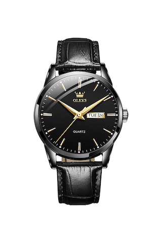 Olevs 6898 Erkekler Moda Su Geçirmez Çift Takvim Kuvars İzle Siyah