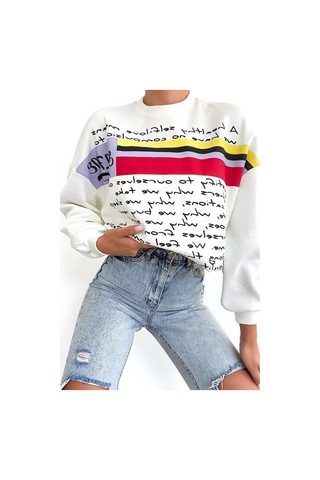 Femelle Yeni Sezon Selfie Baskılı Pamuklu Oversize Sweatshirt beyaz