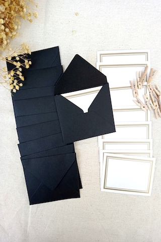 Siyah 5 Adet Mandallı Zarflı Not Kartı Seti- Hediye Kartı - Tebri