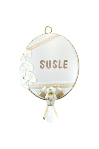 Süslebabypartystore Ipek Kumaş, Ayıcıklı Ve Isimli Oval Kapı Süsü Çok Renkli