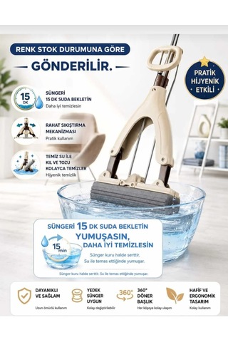 Kendinden Sıkma Mekanizmalı Mikrofiber Kelebek Mop & Paslanmaz Çelik Saplı & Sünger Sıkmalı Mop