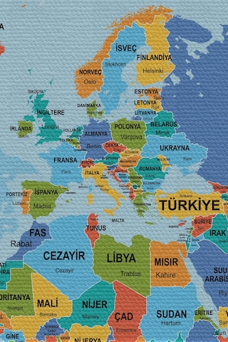 Duvar Örtüsü / Halısı Detaylı Güncel Türkçe Dünya Haritası Kaliteli Kanvas Kumaş-3974
